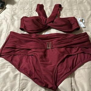 Time and Tru maroon  two piece swim suit